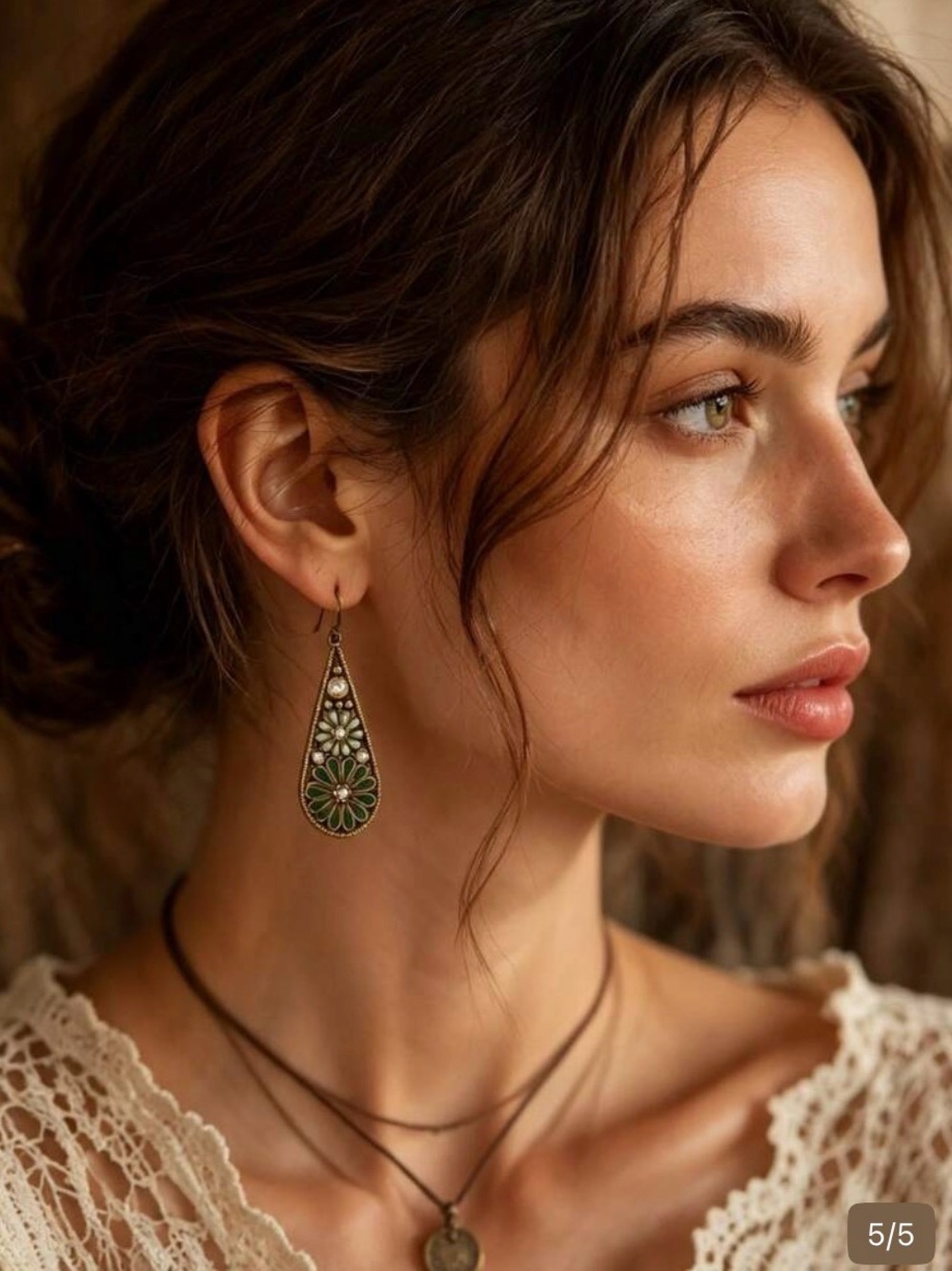 Green Floral Teardrop Dangle Earrings – Boho Chic